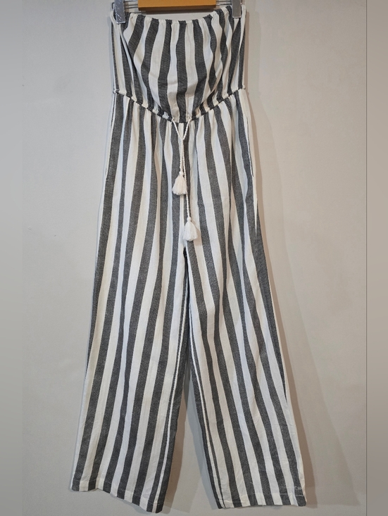 Japna Pants - GOA JAPNA BEACHWEAR GREY & WHITE BOHO Tassel Waist JUMPSUIT. SIZE M